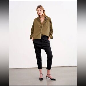 Nili Lotan Paris Pants 4 Slouchy Cotton Drop Crotch Cropped Trouser Black $345
